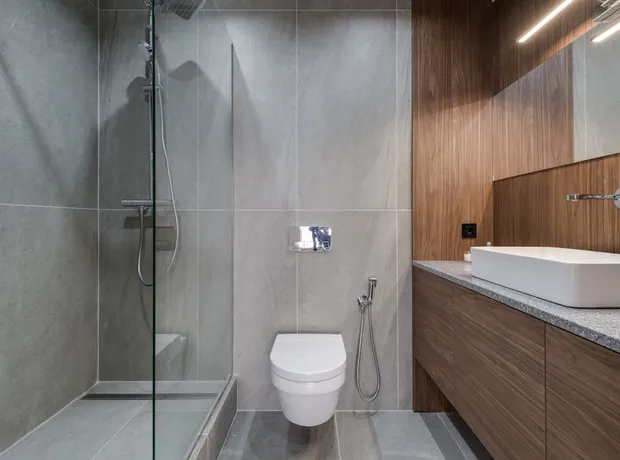 Elegant modern bathroom with walk-in shower